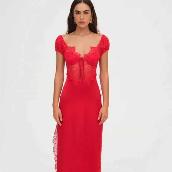 【関税&送料込】For Love & Lemons Dresses Red Glitter Slip Dress — Red | For Love & Lemons